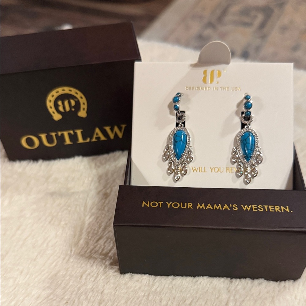 Outlaw Turquoise Teardrop Dangle Earrings - Blue Stone Accent